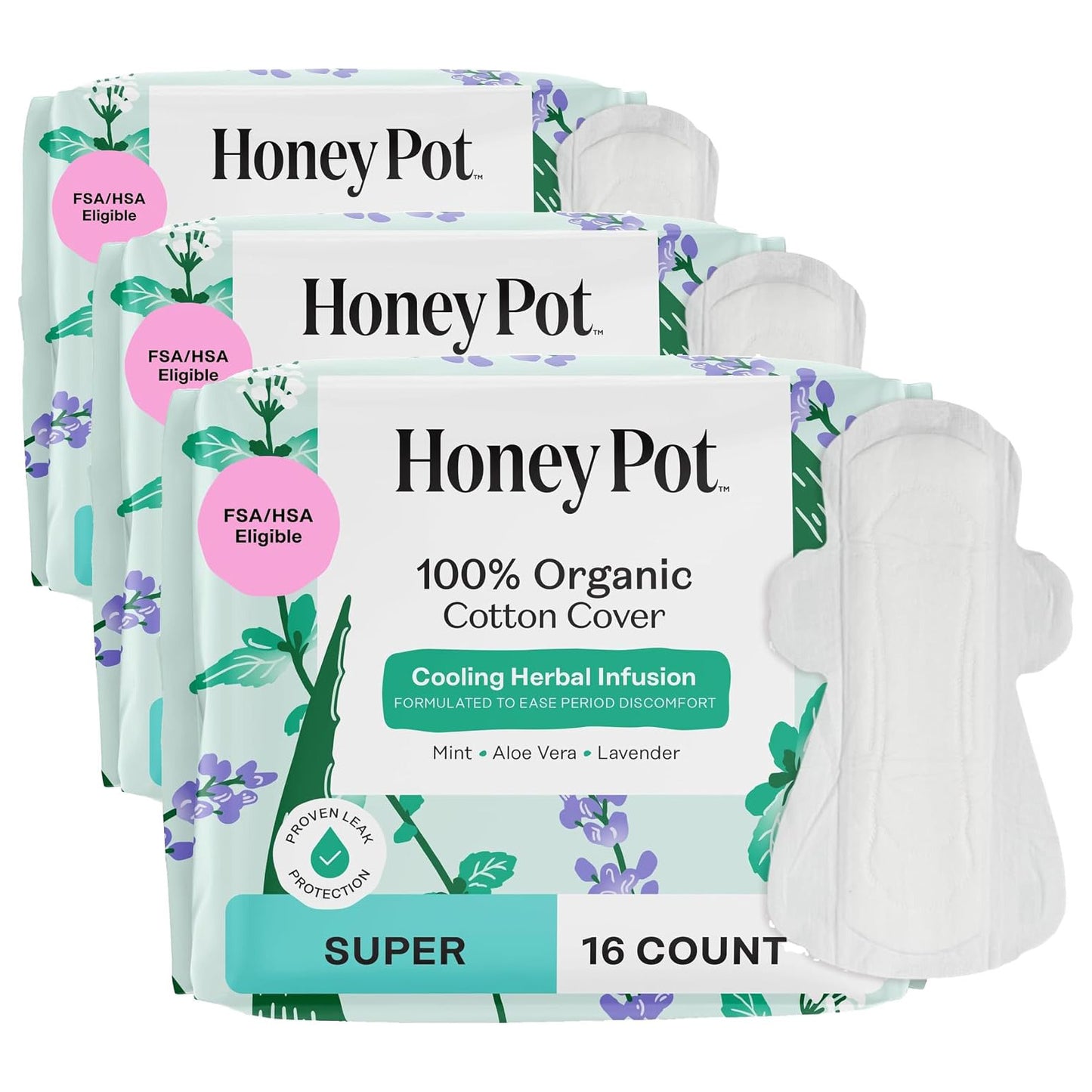 The Honey Pot Company Cooling Herbal Pads with Wings - Super - Herbal Cooling - 48 Count