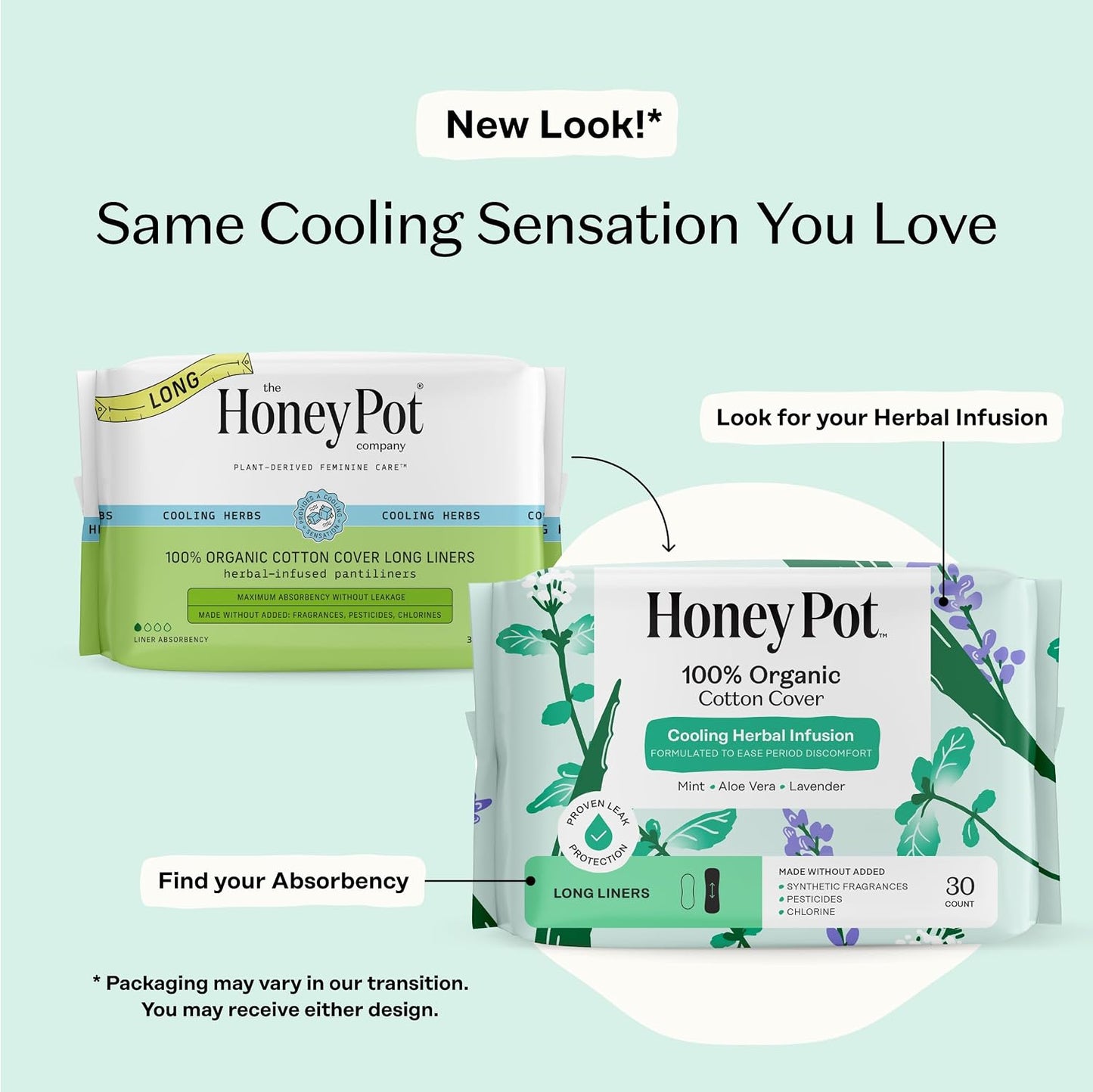 The Honey Pot Company Cooling Herbal Panty Liners - Long - 30 Count