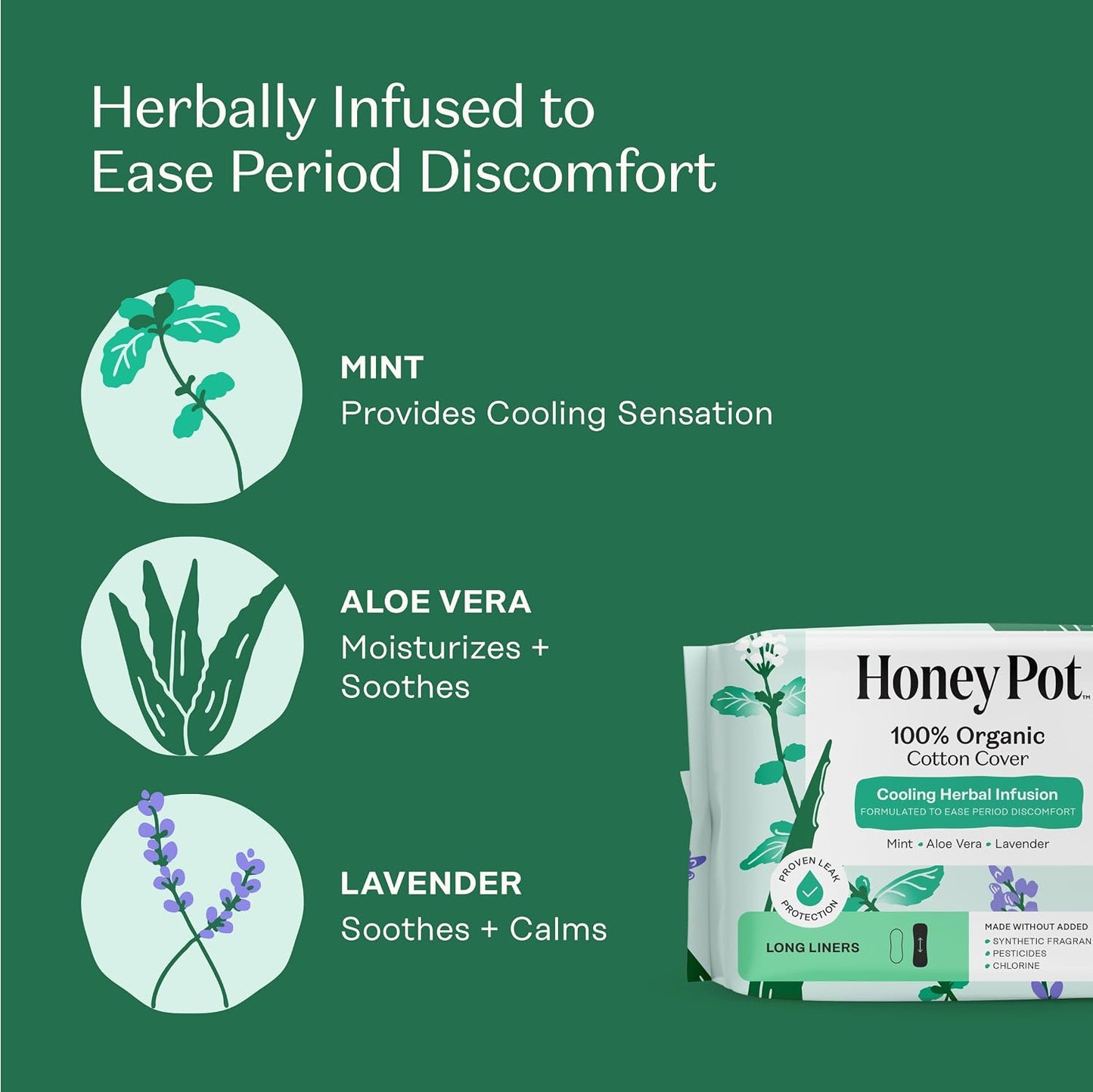 The Honey Pot Company Cooling Herbal Panty Liners - Long - 30 Count