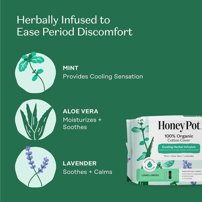 The Honey Pot Company Cooling Herbal Panty Liners - Long - 30 Count