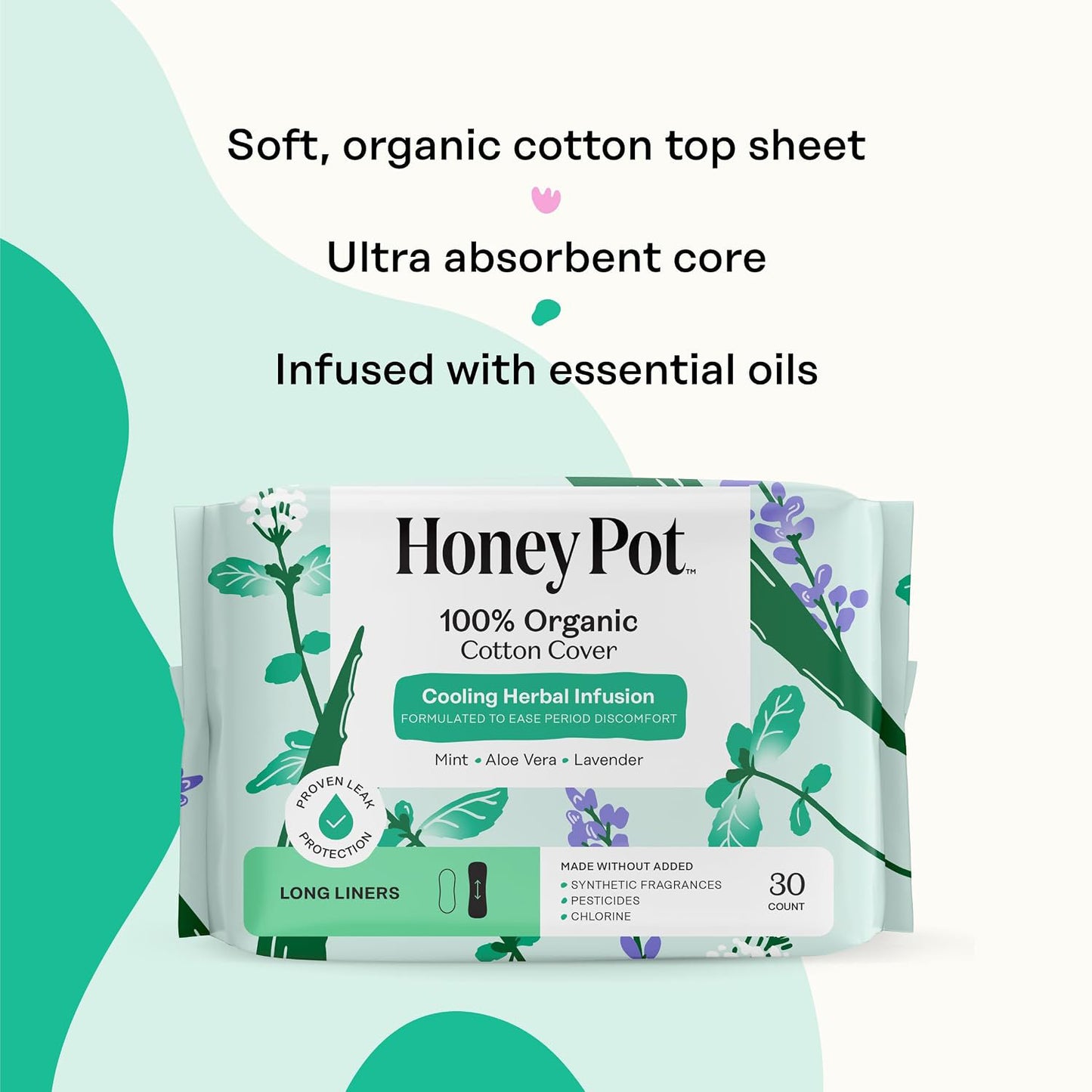 The Honey Pot Company Cooling Herbal Panty Liners - Long - 30 Count