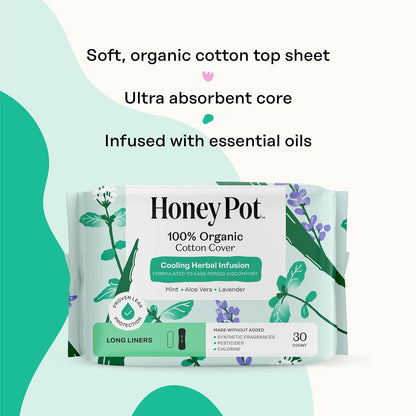 The Honey Pot Company Cooling Herbal Panty Liners - Long - 30 Count