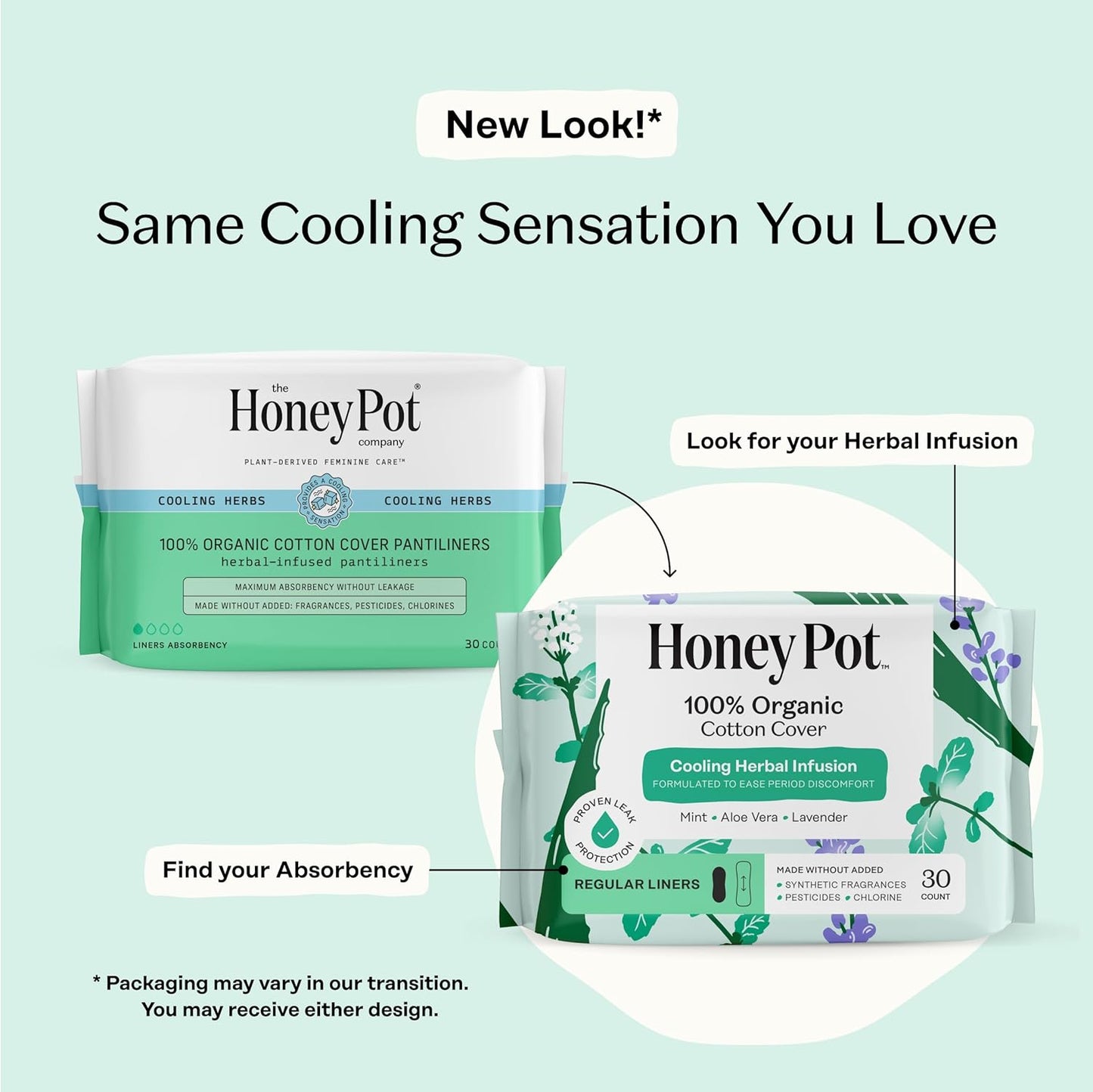 The Honey Pot Company Cooling Herbal Panty Liners - Regular - 30 Count
