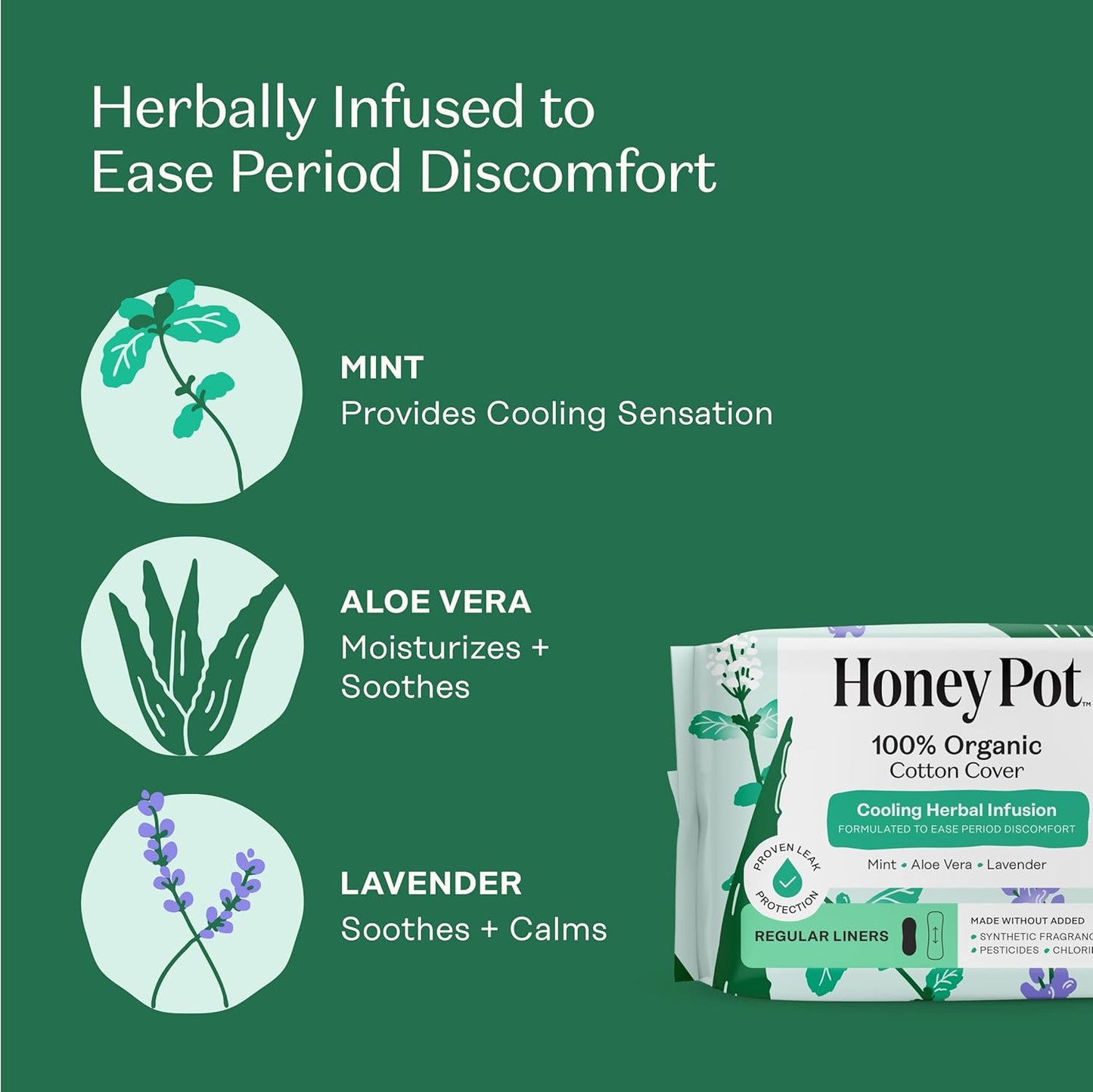 The Honey Pot Company Cooling Herbal Panty Liners - Regular - 30 Count