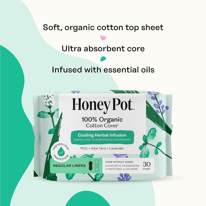The Honey Pot Company Cooling Herbal Panty Liners - Regular - 30 Count