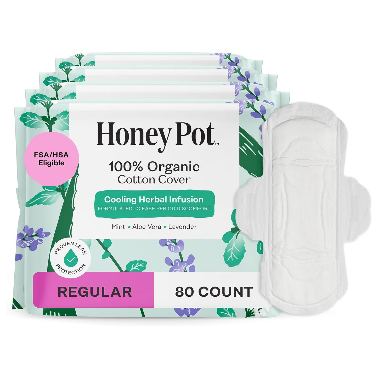 The Honey Pot Company 허니팟 쿨링 허벌 생리대 - 레귤러 (240mm) - 날개형 - 80개입