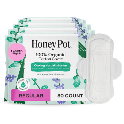 The Honey Pot Company 허니팟 쿨링 허벌 생리대 - 레귤러 (240mm) - 날개형 - 80개입