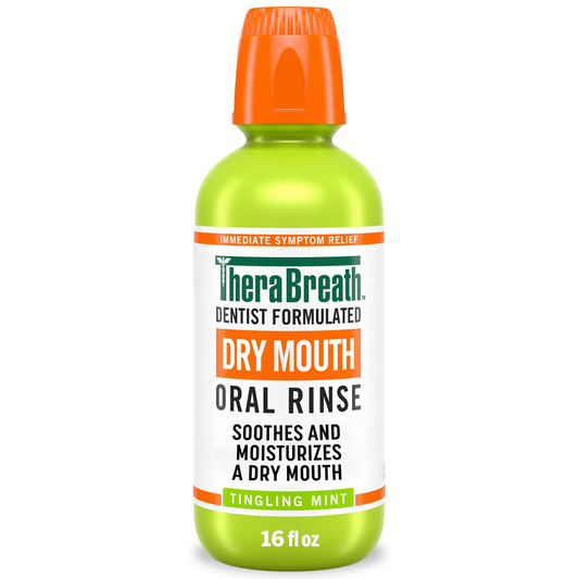 TheraBreath Dry Mouth Oral Rinse — Tingling Mint, Alcohol-Free, Xylitol Moisture Formula for Chronic Dry Mouth / Xerostomia, Dentist-Formulated (16 fl oz / 473 mL)