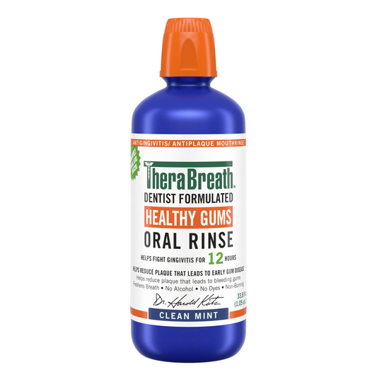 TheraBreath Healthy Gums Oral Rinse — Clean Mint, Alcohol-Free, Antigingivitis Formula with CPC + Zinc, Dentist-Formulated (1 L / 33.8 fl oz)