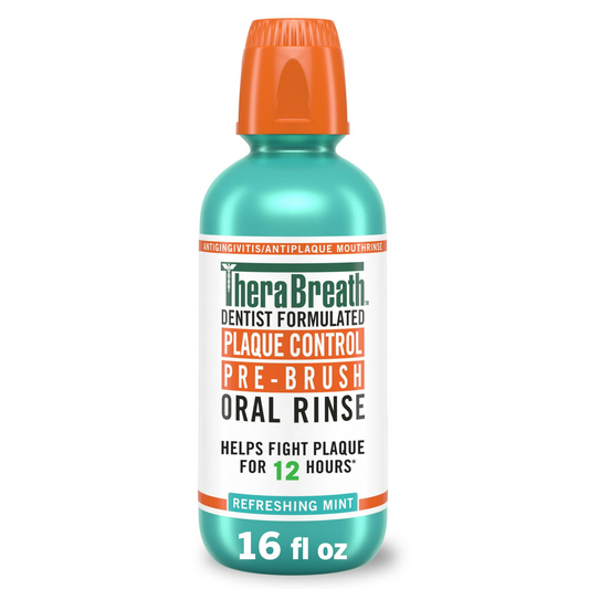 TheraBreath Plaque Control Pre-Brush Oral Rinse — Refreshing Mint, Alcohol-Free, Use BEFORE Brushing to Loosen Plaque, Dentist-Formulated (16 fl oz / 473 mL)