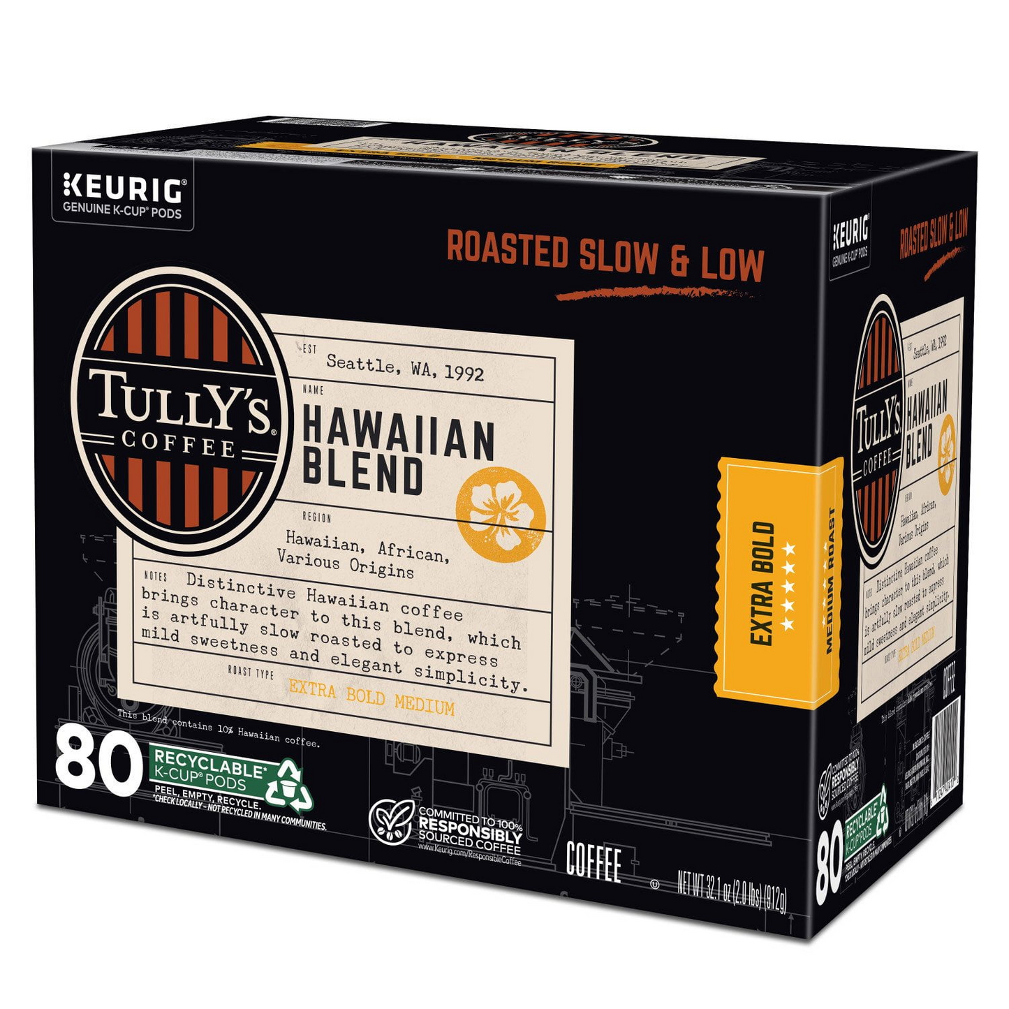 Tully's Hawaiian Blend Medium Roast Pods (K-Cup) - 80 ct