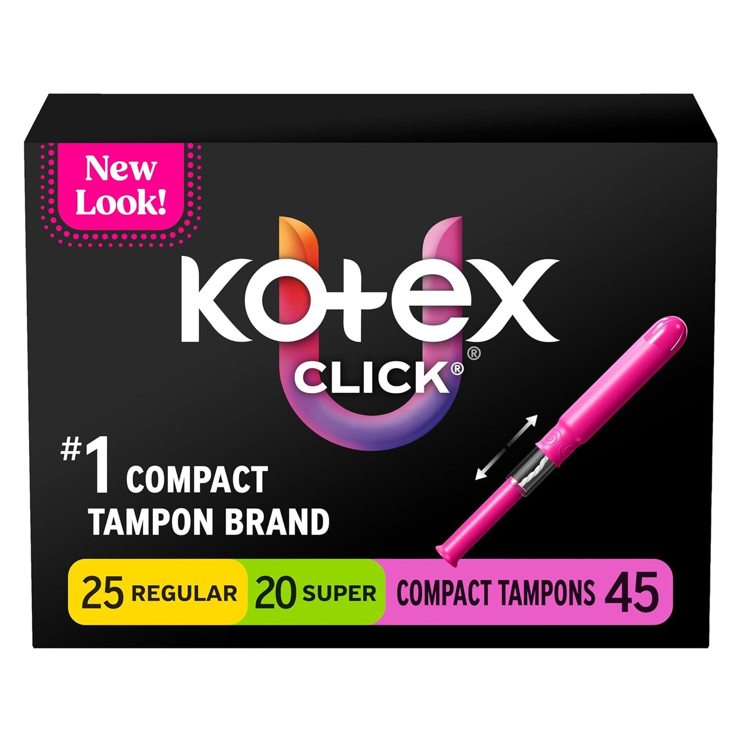 U by Kotex Click Compact Tampons - Regular & Super - Unscented - 45 Count