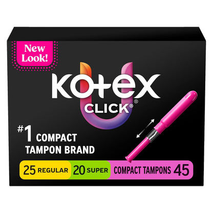 U by Kotex Click Compact Tampons - Regular & Super - Unscented - 45 Count
