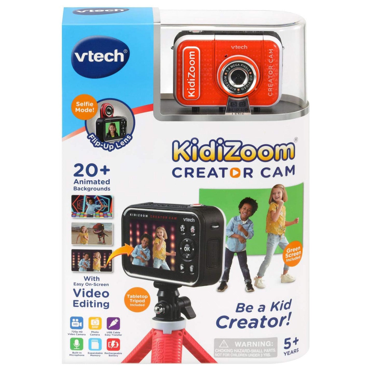 VTech 브이텍 키디줌 크리에이터 캠 HD 동영상 카메라 그린 스크린·이펙트·삼각대 (5-12세)