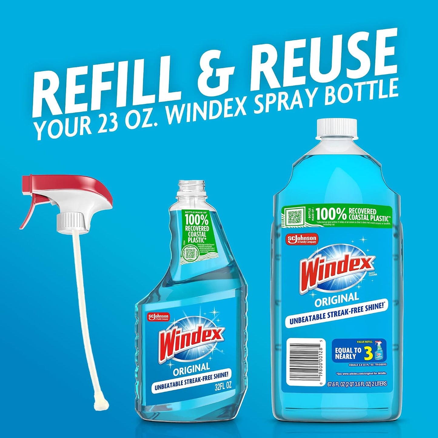 Windex 윈덱스 유리 세정제 리필 - 오리지널 - 2011mL (68 fl oz)