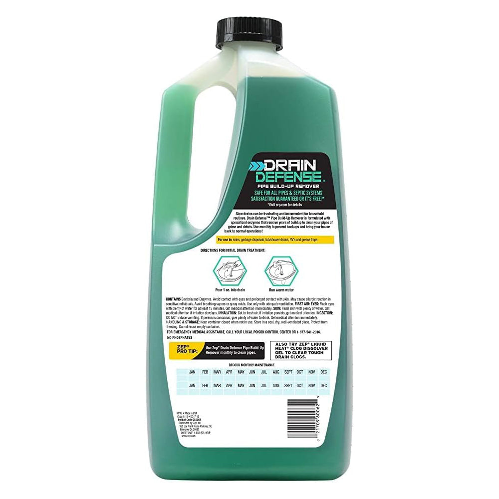 Zep Drain Defense Pipe Build-Up Remover - 64 fl oz (1893mL)